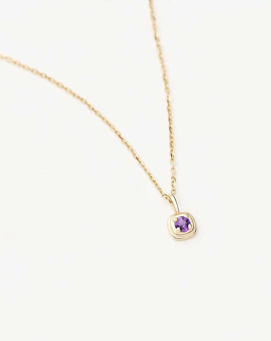 collier pendentif en or massif 14 carats avec pierre de naissance de février