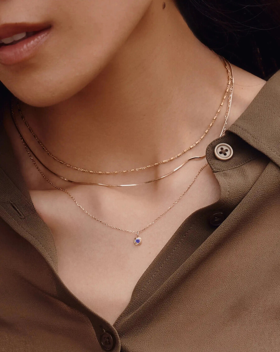 collier pendentif en or massif 14 carats avec pierre de naissance de février