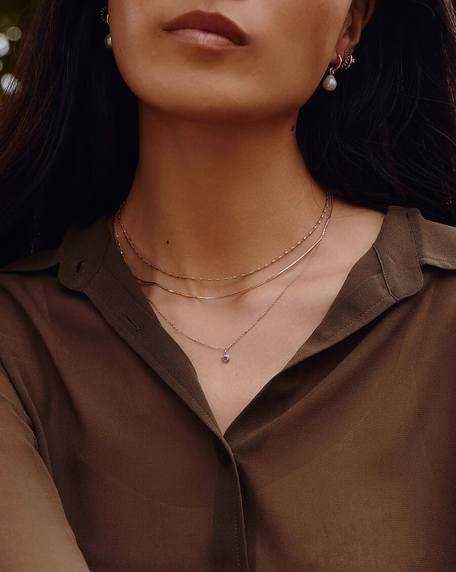 collier pendentif en or massif 14 carats avec pierre de naissance de février