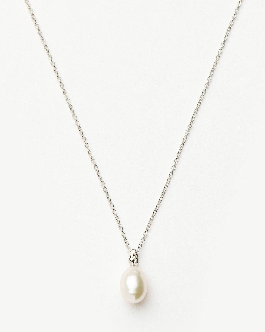 collier pendentif en or blanc massif 14 carats avec perle baroque