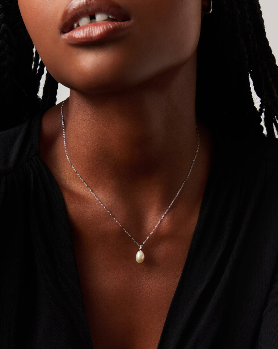 collier pendentif en or blanc massif 14 carats avec perle baroque
