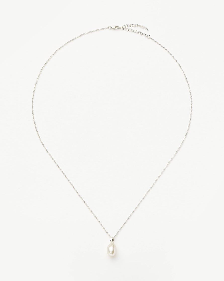 collier pendentif en or blanc massif 14 carats avec perle baroque