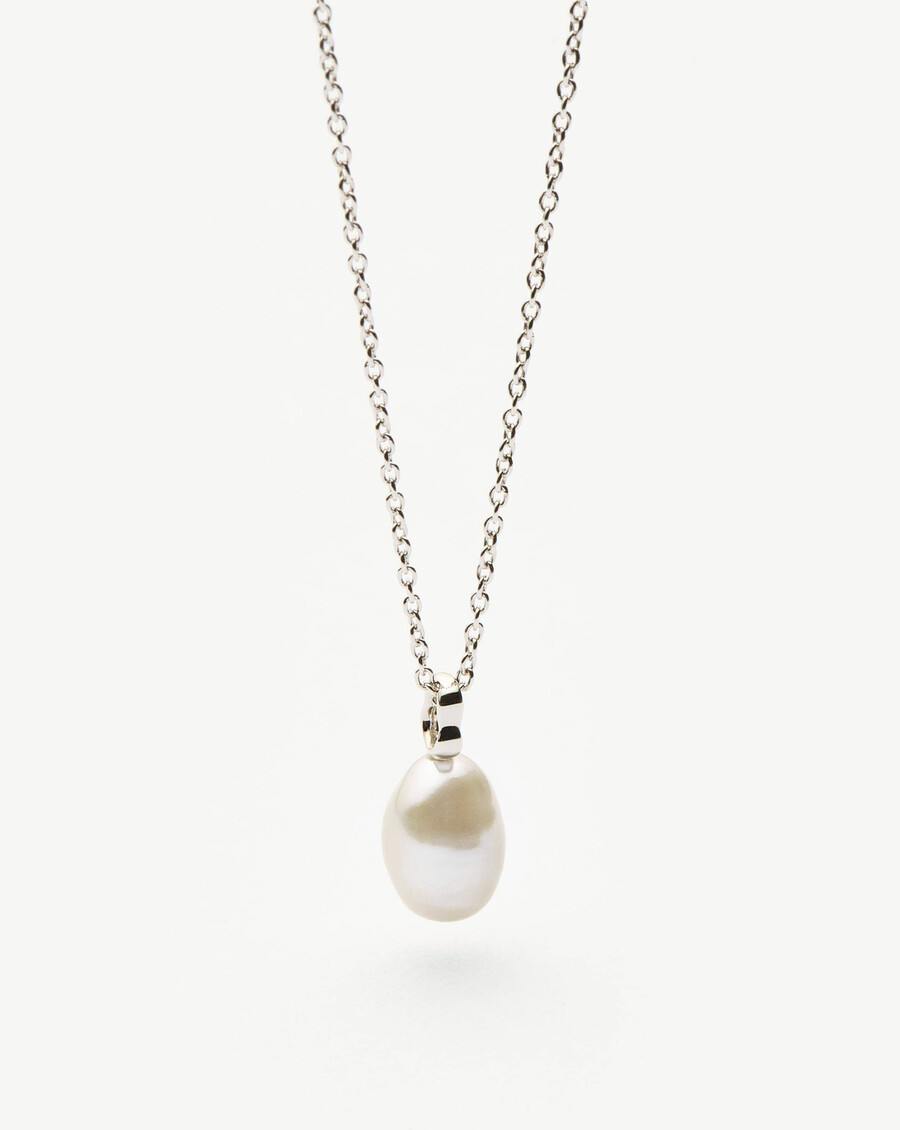 collier pendentif en or blanc massif 14 carats avec perle baroque