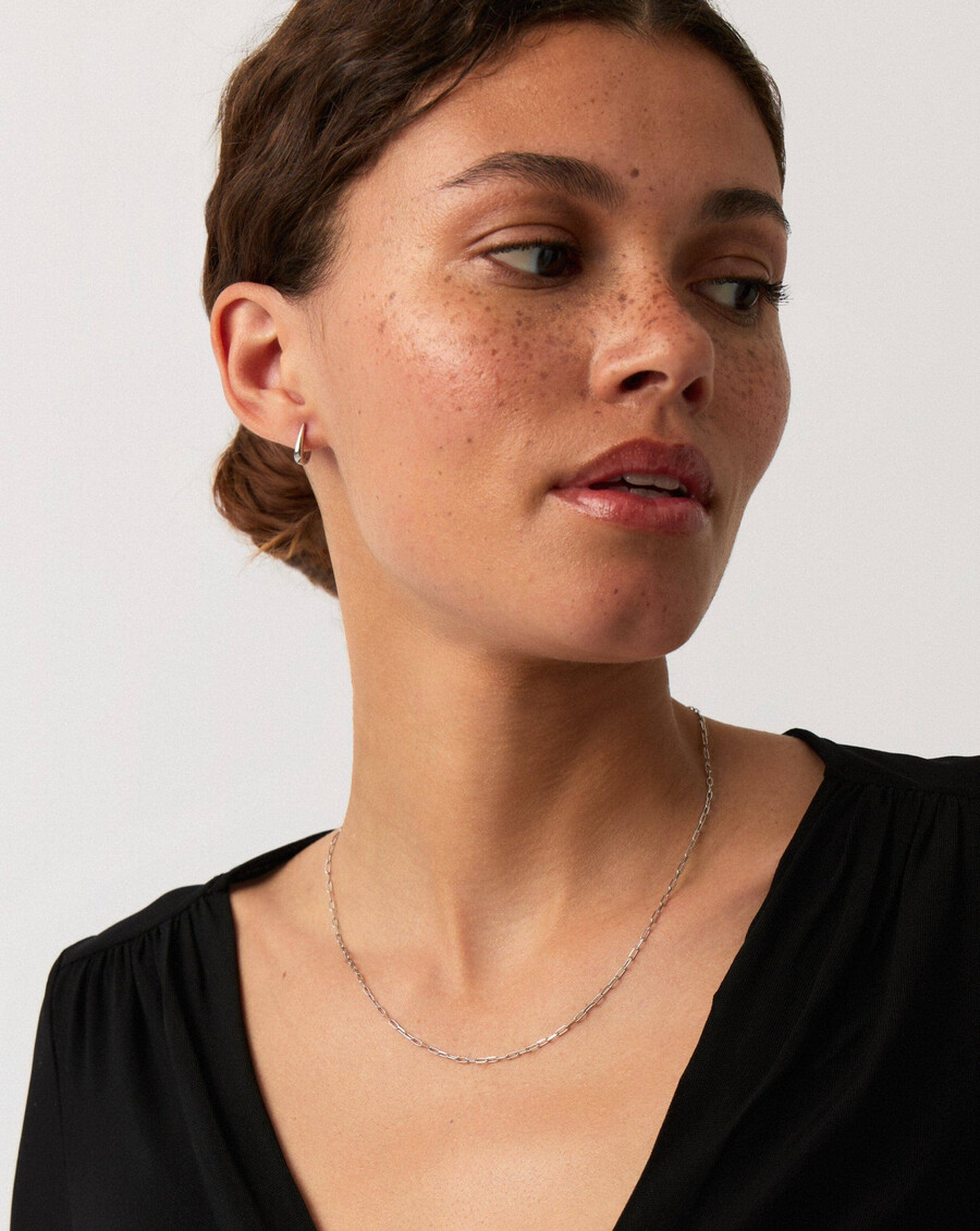 collier classique à chaîne trombone en or blanc massif 14 carats