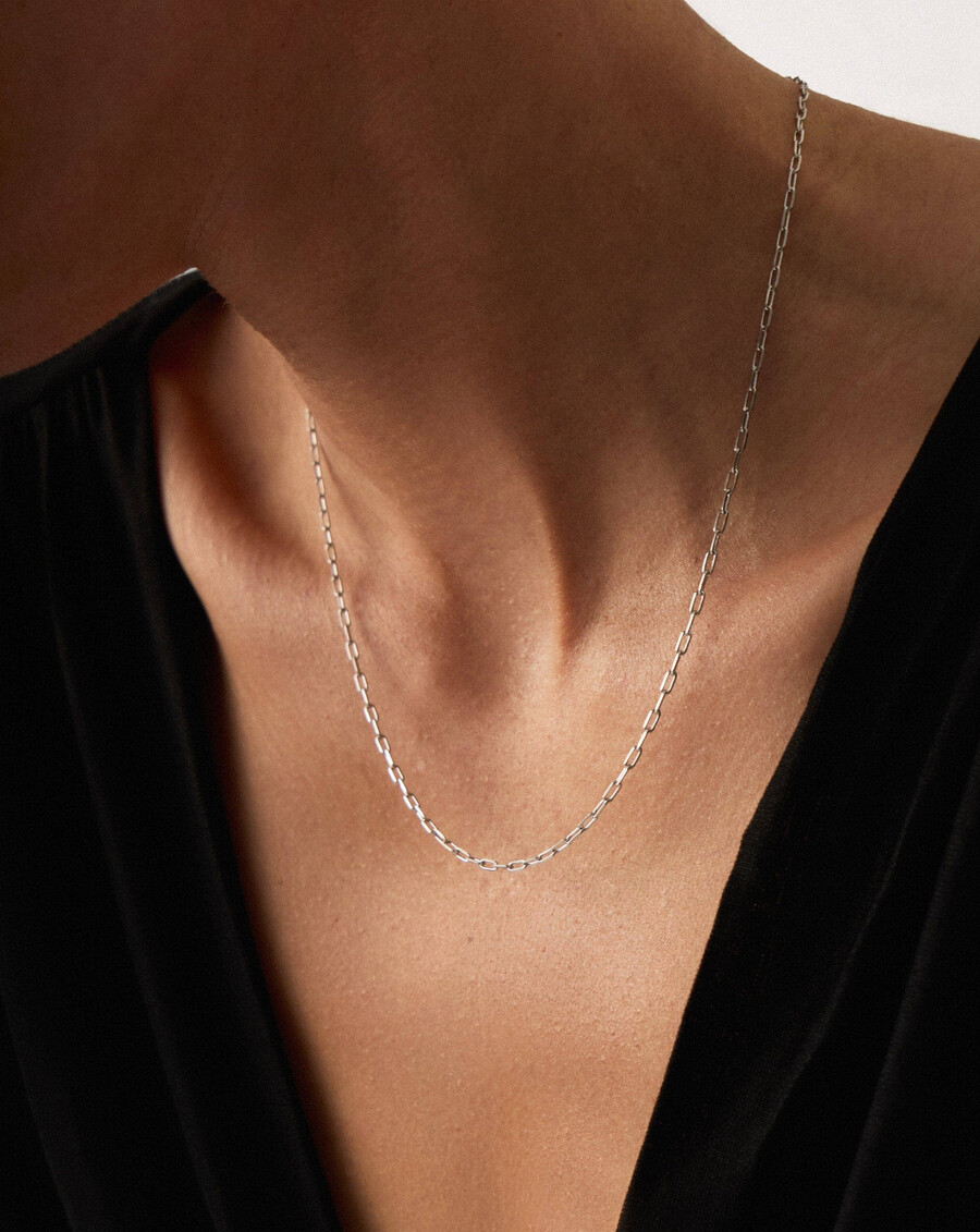 collier classique à chaîne trombone en or blanc massif 14 carats