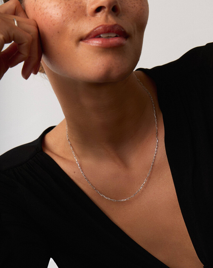 collier classique à chaîne trombone en or blanc massif 14 carats