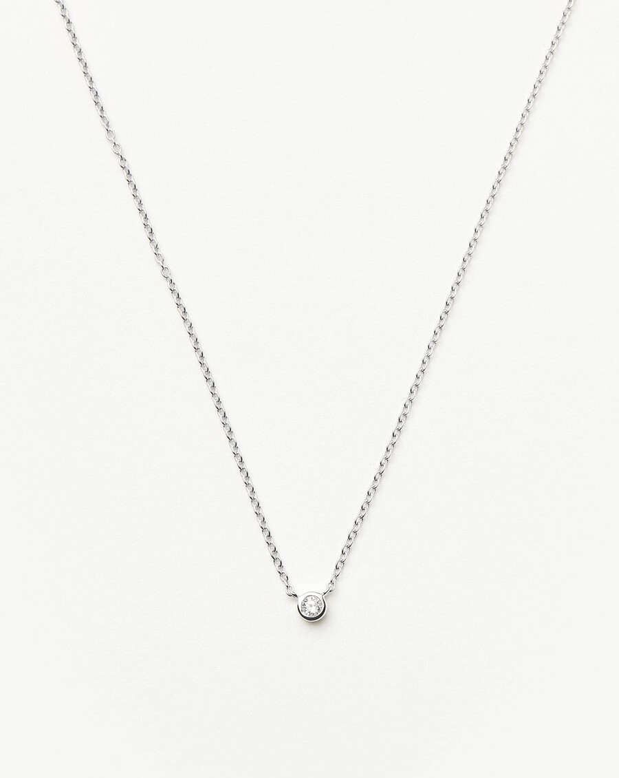 collier pendentif solitaire en or blanc massif 14 carats avec diamant