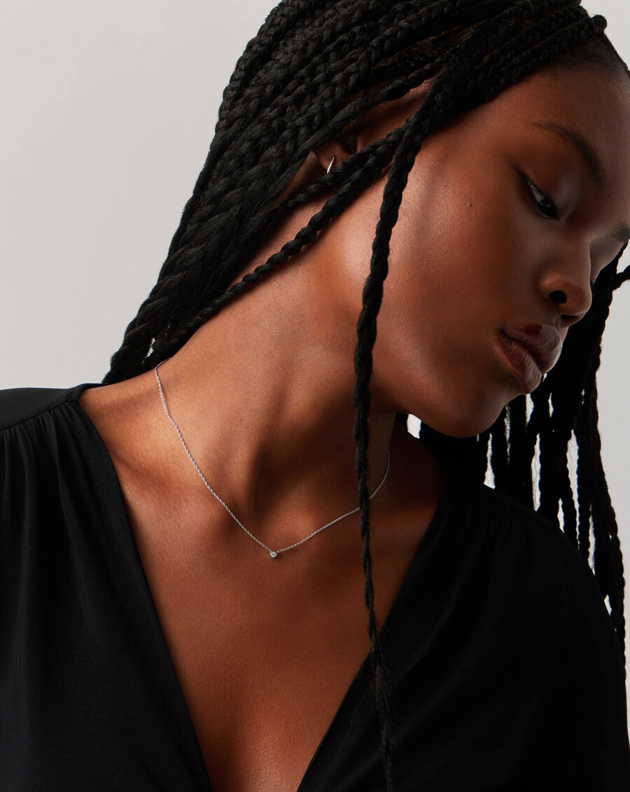 collier pendentif solitaire en or blanc massif 14 carats avec diamant