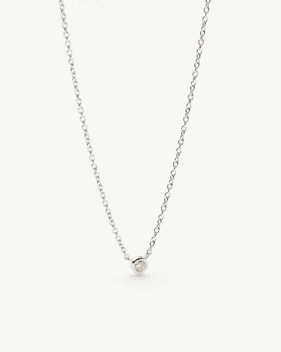 collier pendentif solitaire en or blanc massif 14 carats avec diamant
