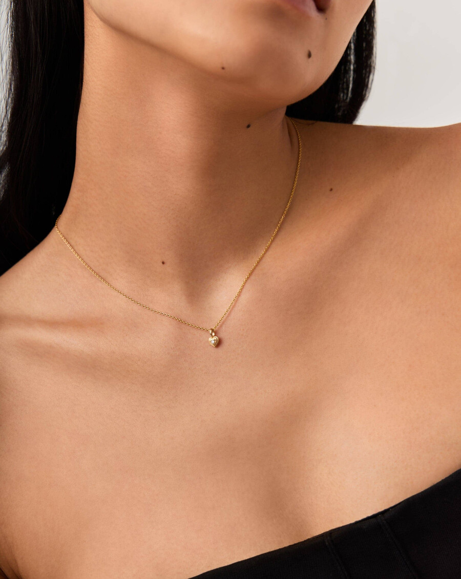 collier pendentif mini cœur en or massif 14 carats et diamant