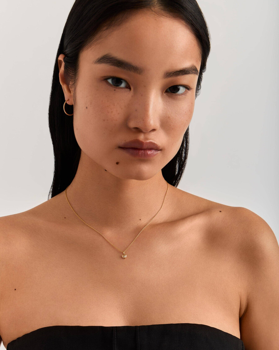collier pendentif mini cœur en or massif 14 carats et diamant
