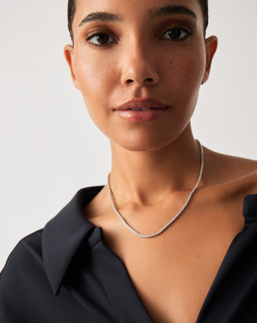 collier de tennis en or blanc massif 14 carats serti de diamants