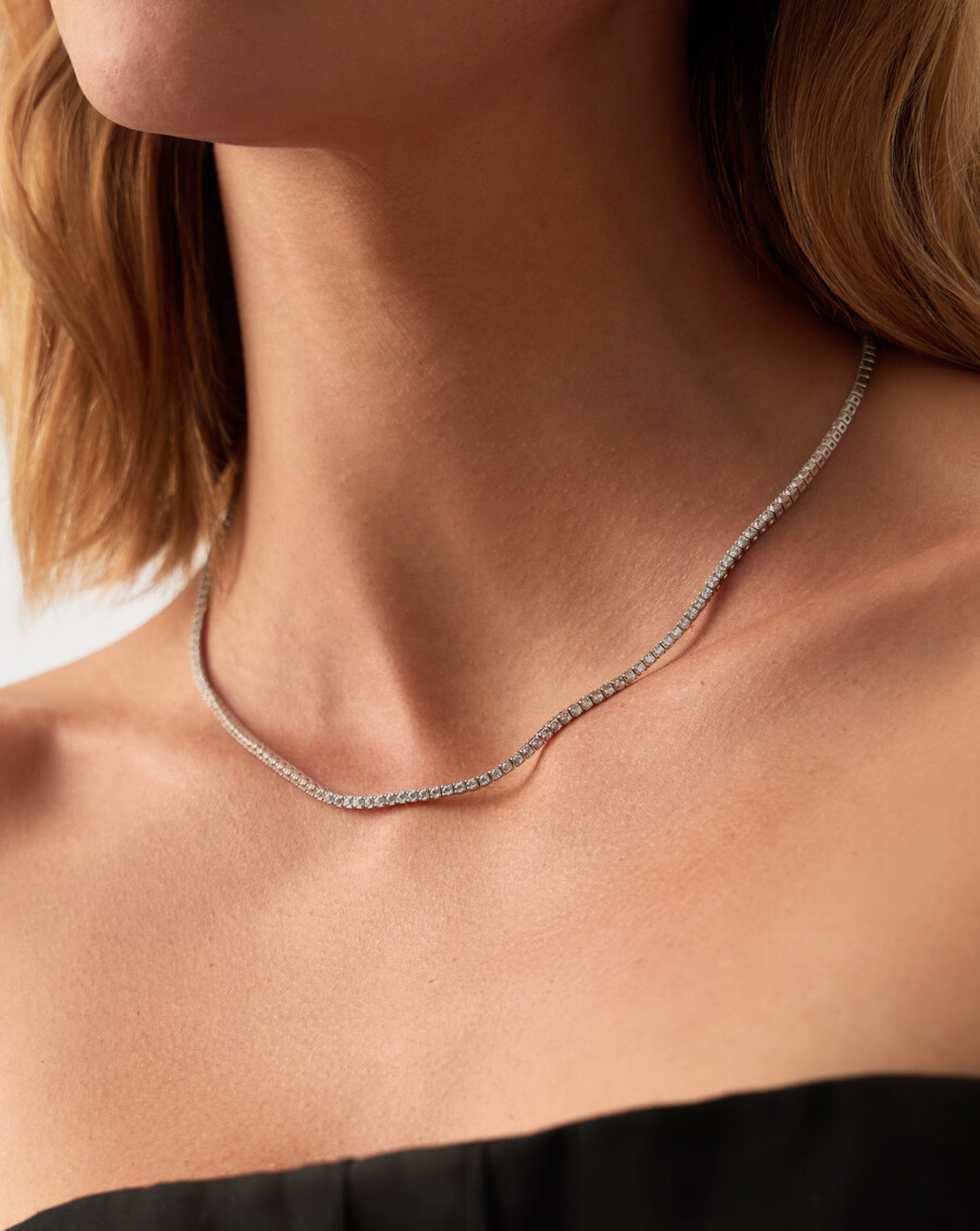 collier de tennis en or blanc massif 14 carats serti de diamants