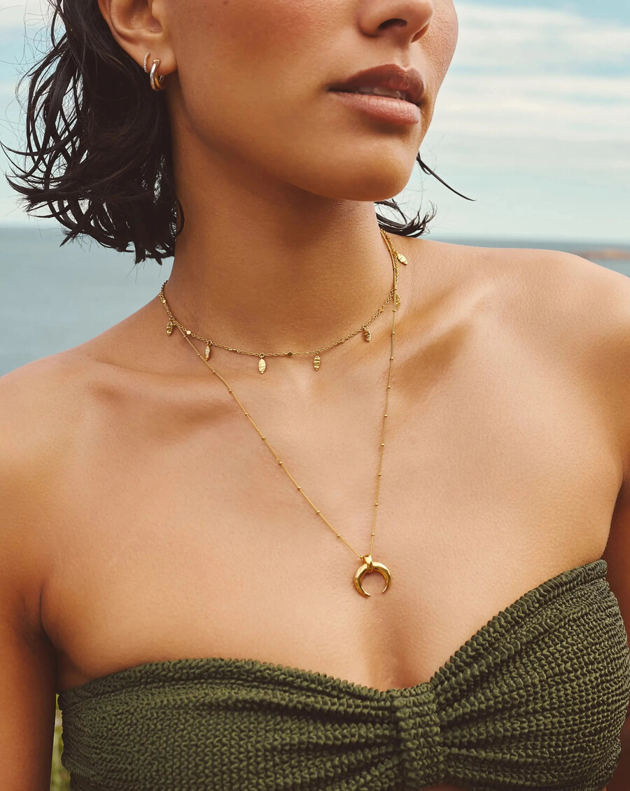 collier ras du cou avec pendentif feuille - vermeil en or 18 carats