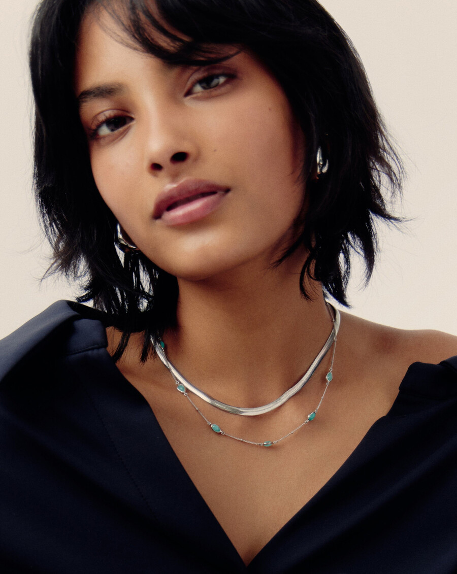 collier ras-de-cou argenté avec pendentif en pierre précieuse magma et pendentif ras-de-cou en pierre de magma