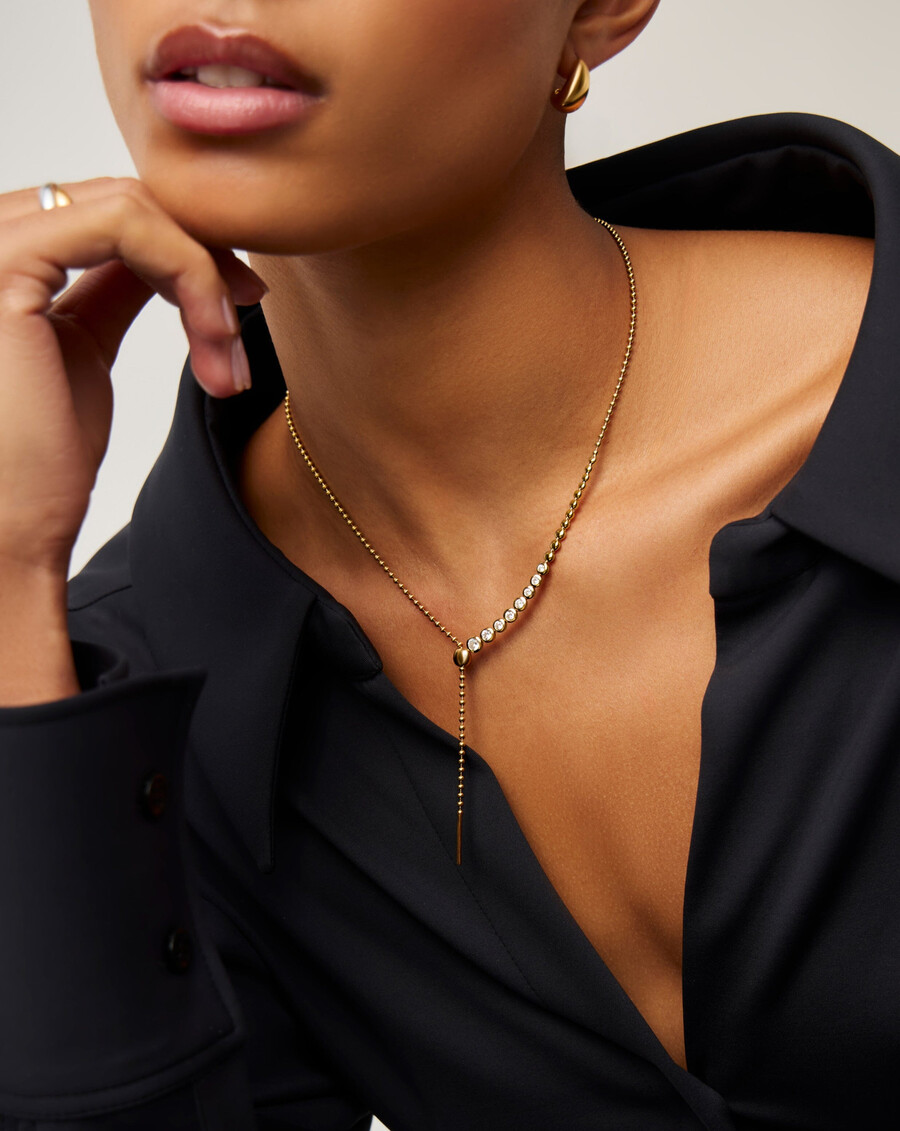 collier sautoir à perles et pierres or