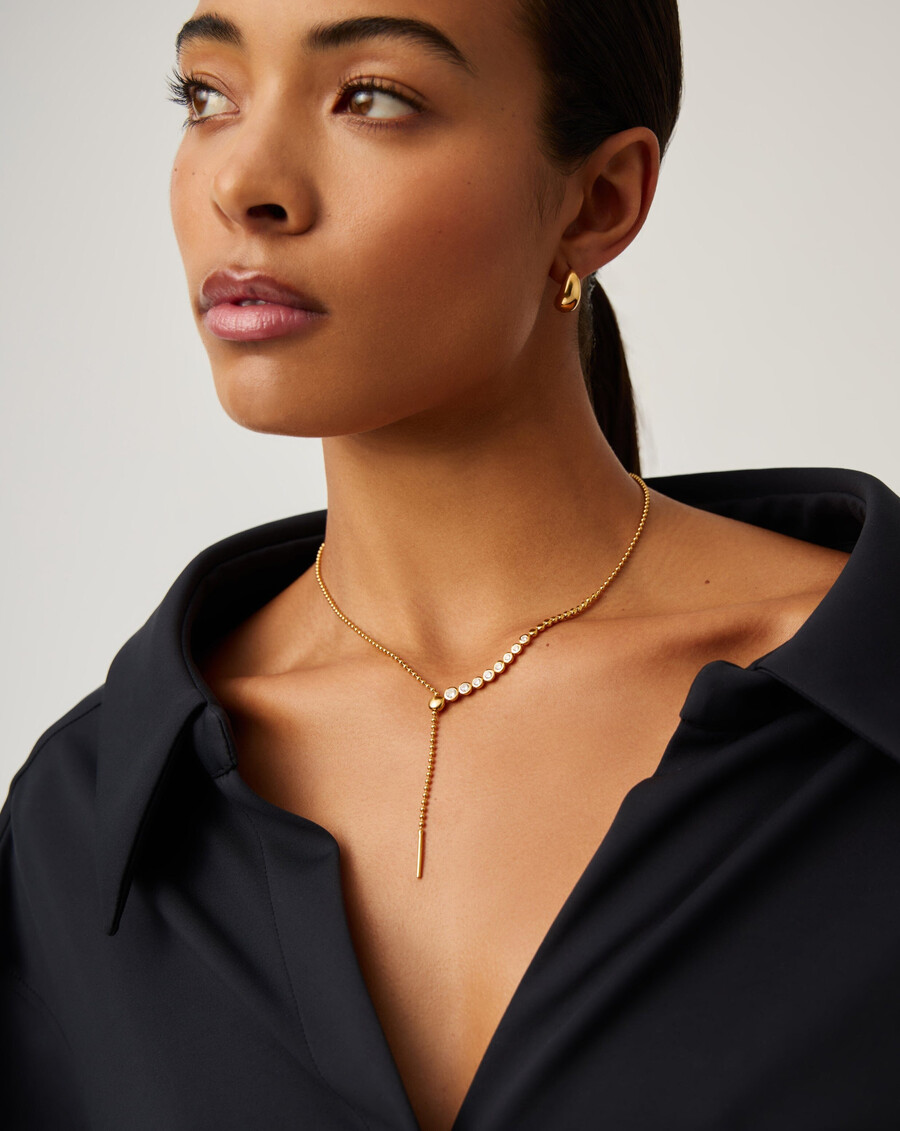 collier sautoir à perles et pierres or