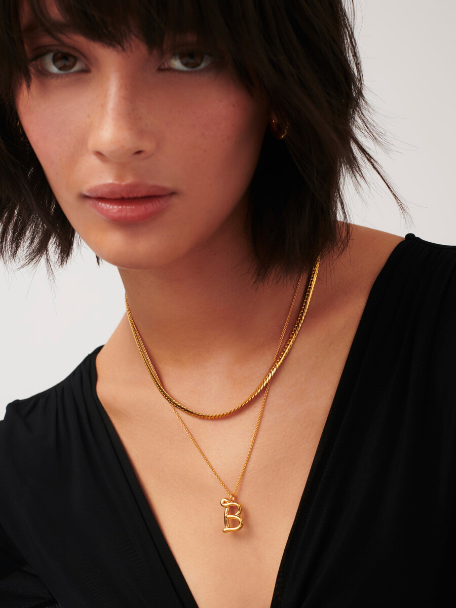 collier pendentif initiale en métal fondu bouclé - b
