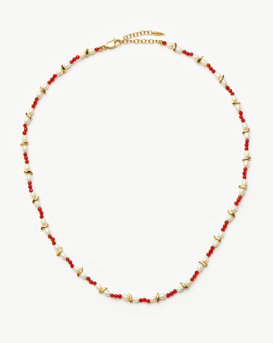 collier de perles de culture savi - quartz rouge et perles