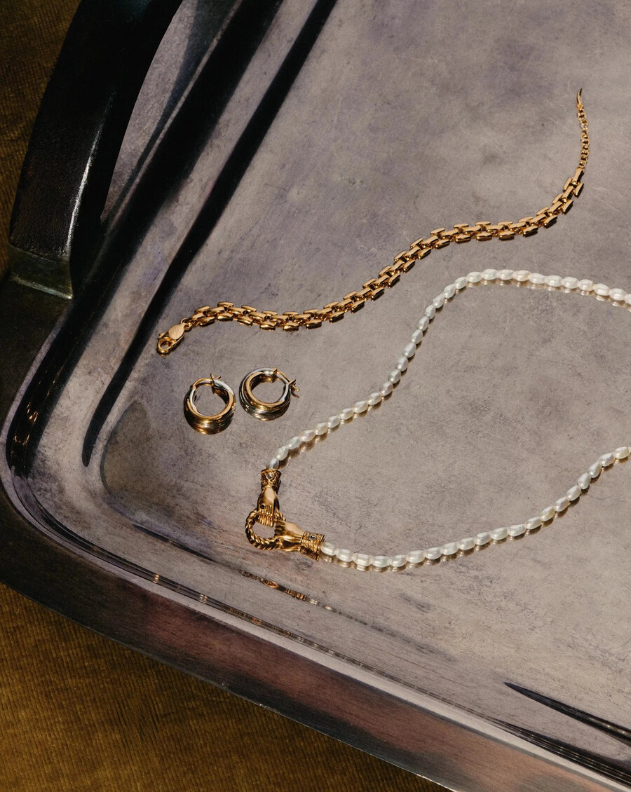 collier harris reed medium in good hands avec pendentif perle et or
