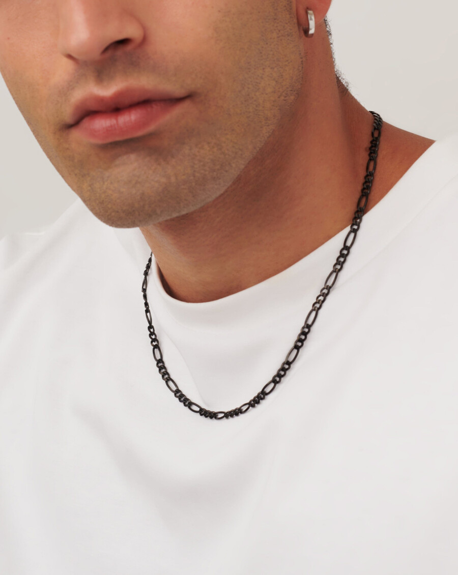 collier filia noir pour homme chaîne argentée