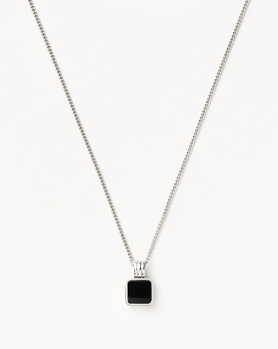 collier pendentif lucy williams carré en onyx noir et argent pour homme