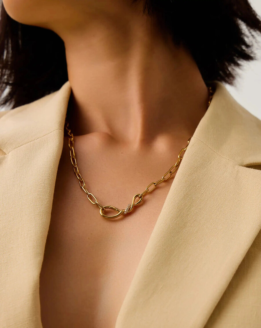 collier chaîne trombone en or neige fondue