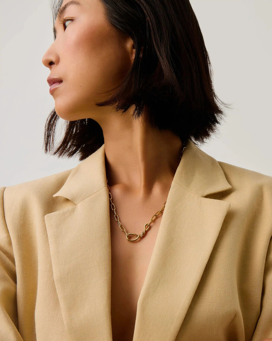 collier chaîne trombone en or neige fondue