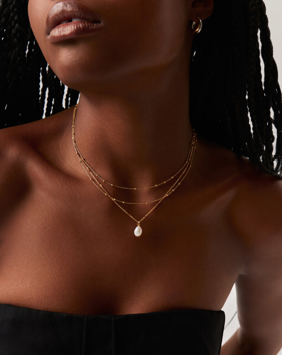 collier à chaîne torsadée en perles baroques - or