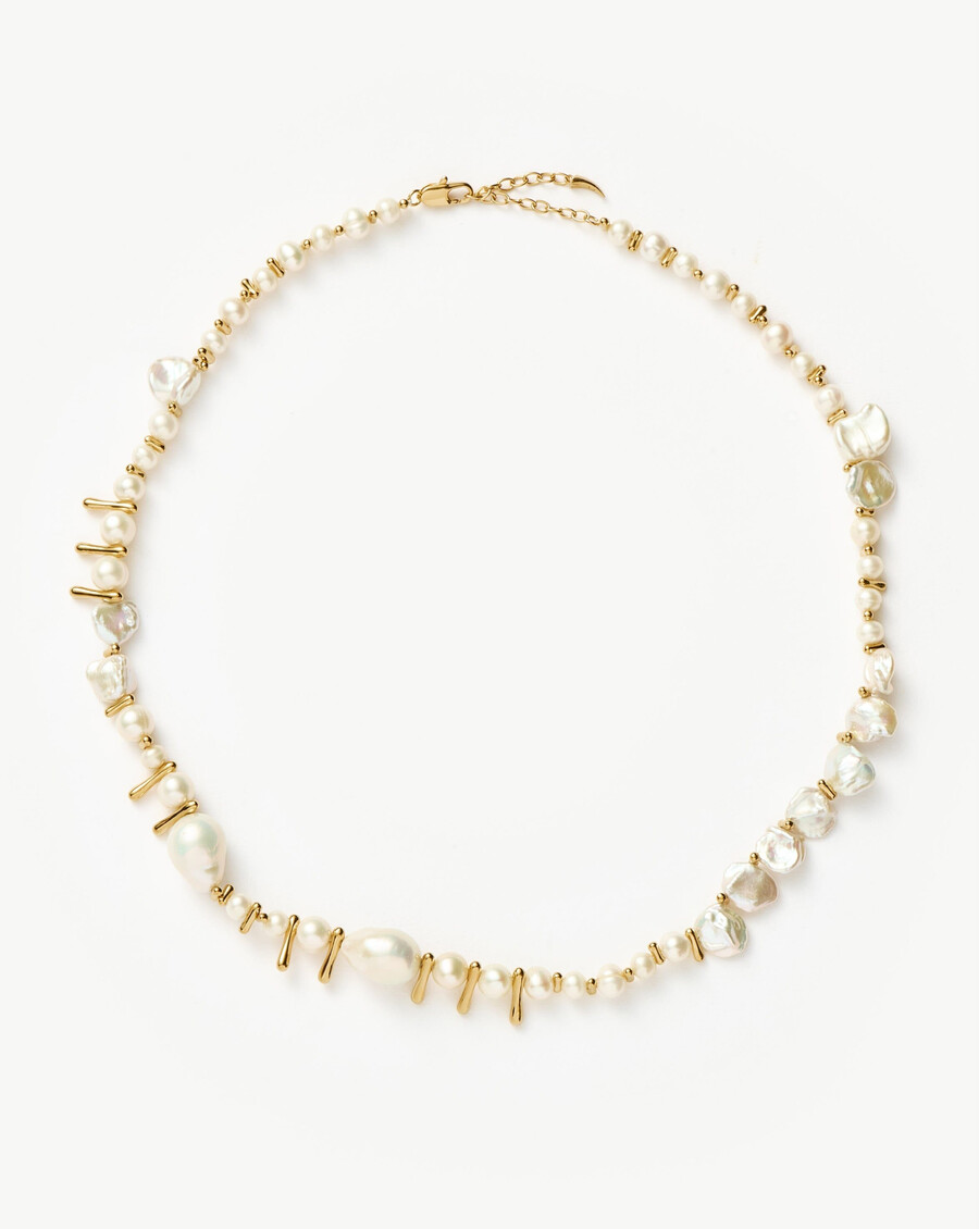 collier de perles mélangées - or