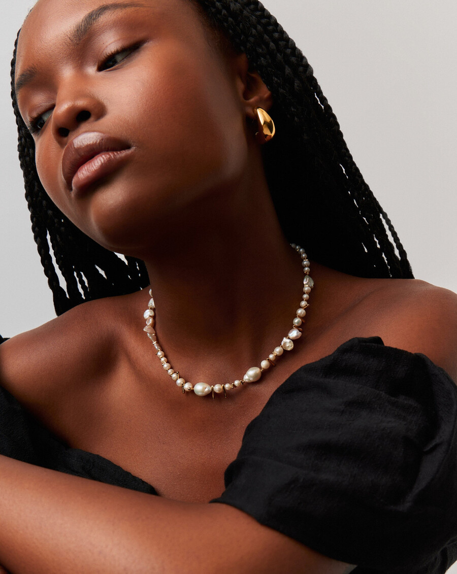 collier de perles mélangées - or