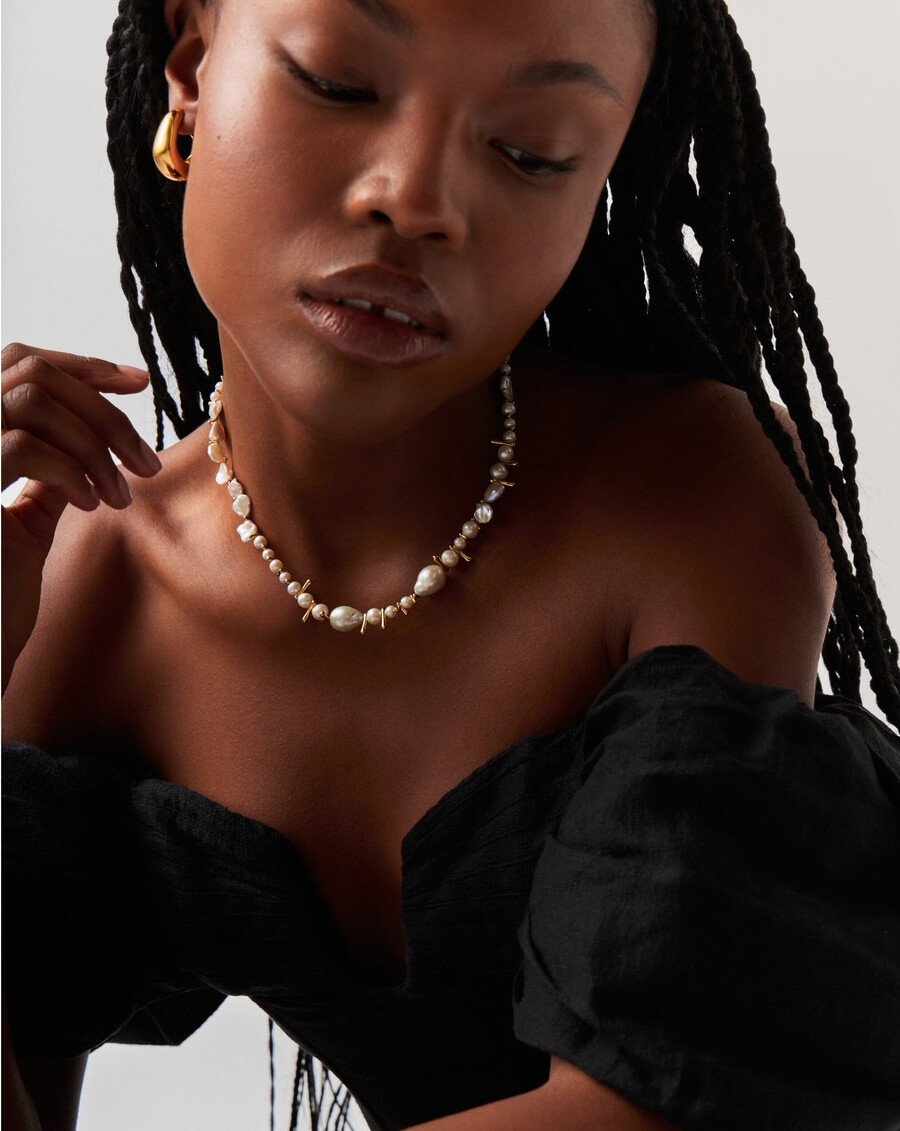 collier de perles mélangées - or