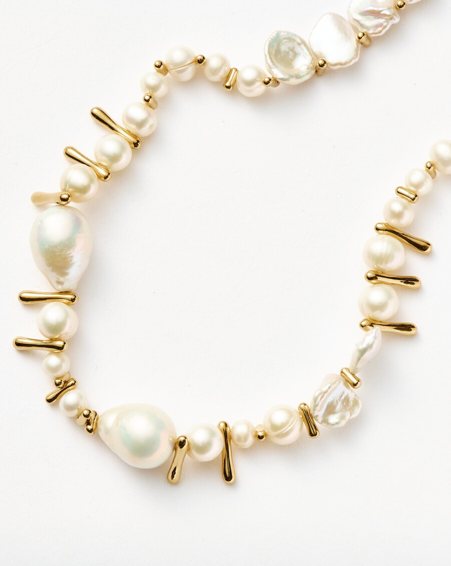 collier de perles mélangées - or