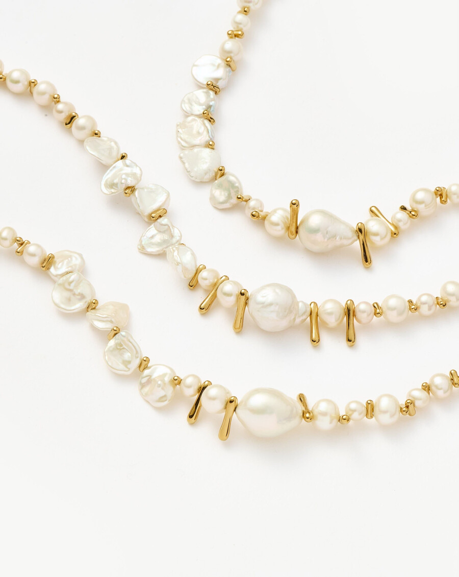 collier de perles mélangées - or
