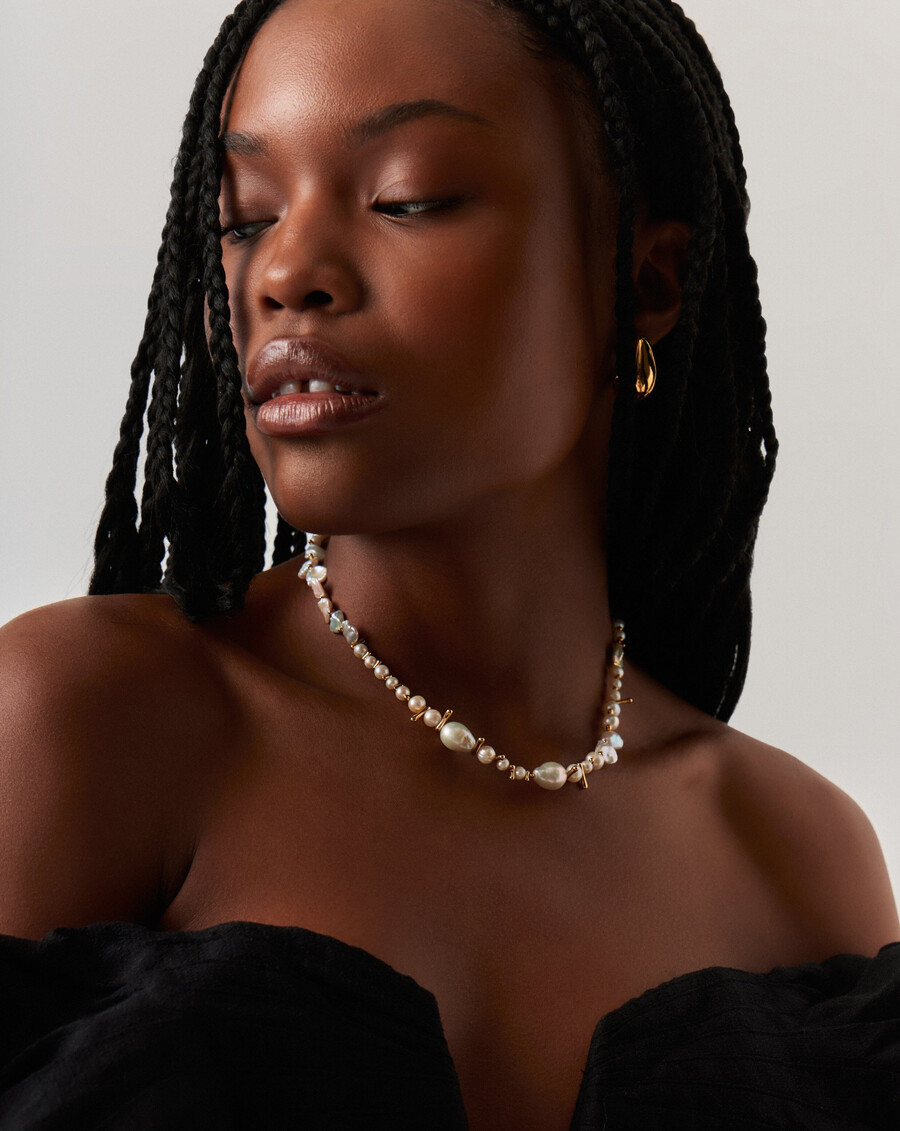 collier de perles mélangées - or