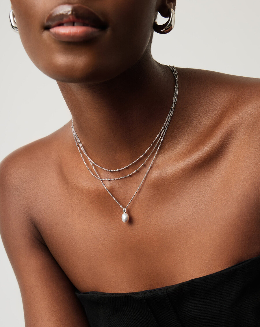 collier à chaîne torsadée en perles baroques - argent
