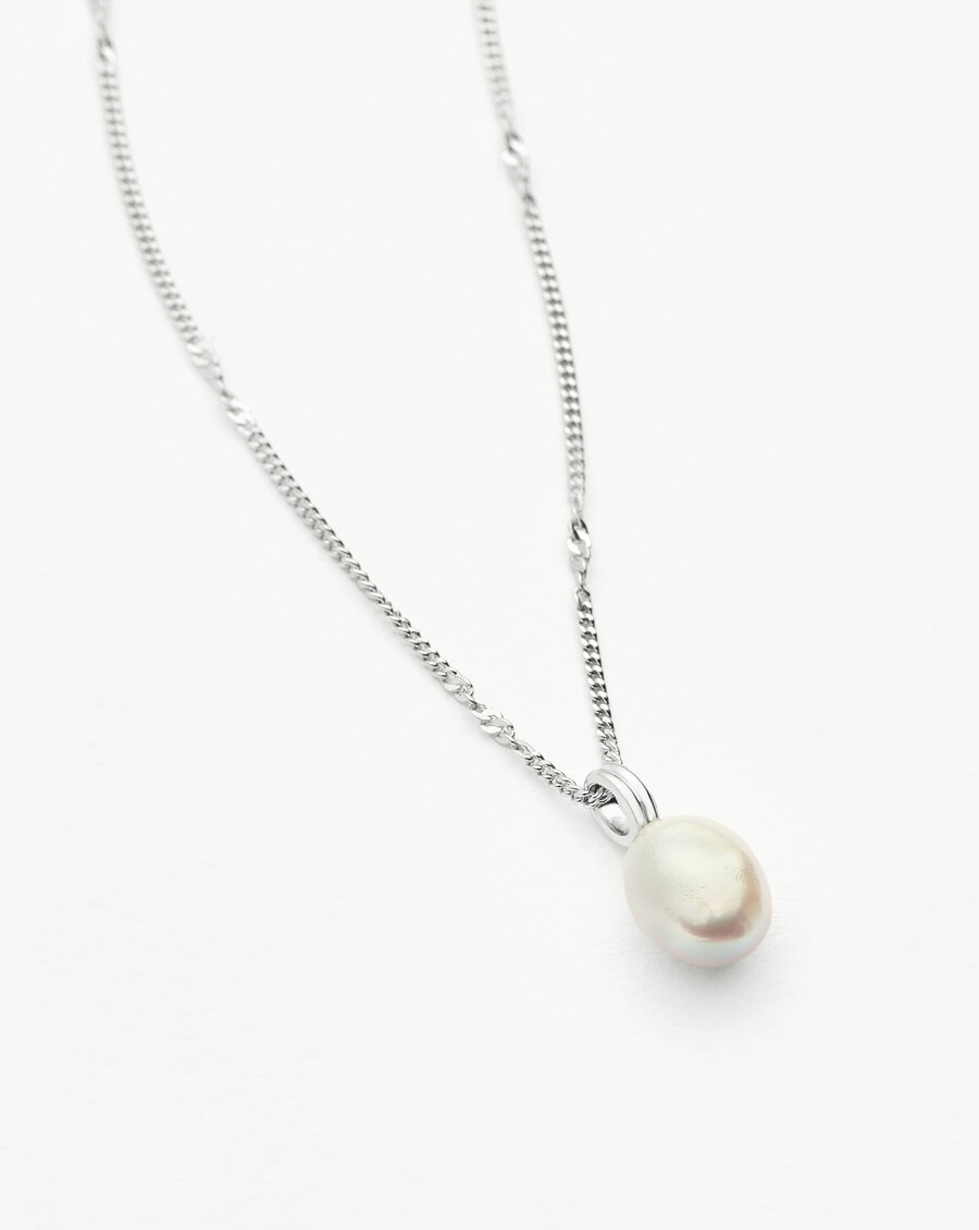 collier à chaîne torsadée en perles baroques - argent