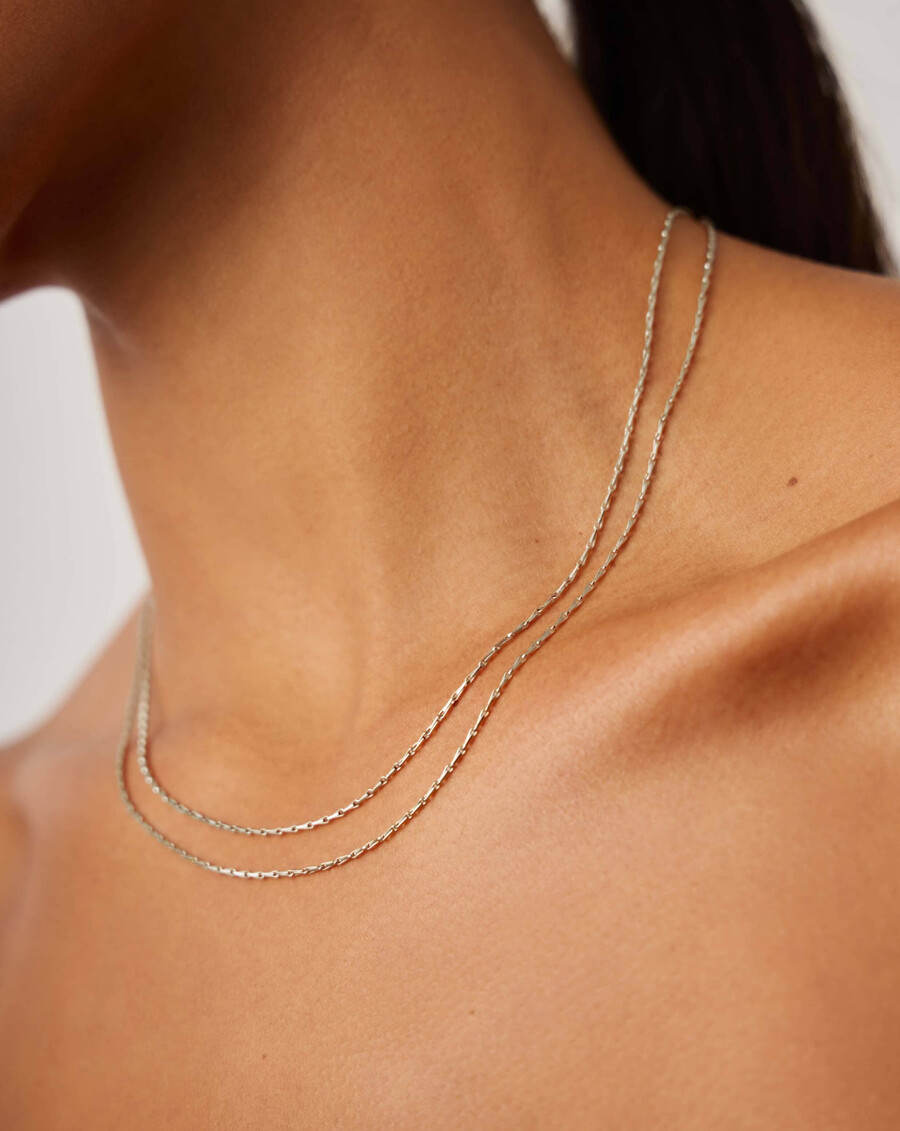 collier savi à double chaîne torsadée - argent