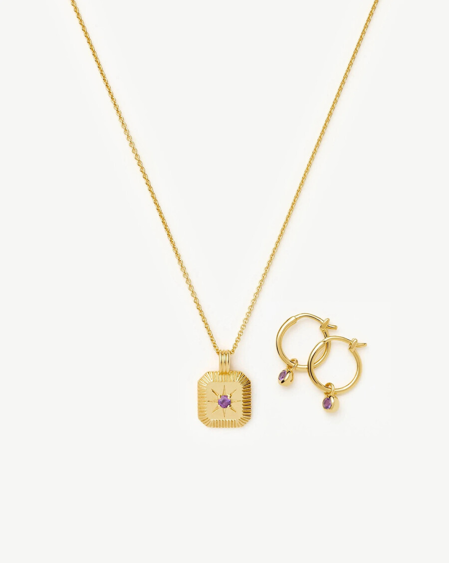 ensemble collier et boucles doreilles à breloques avec pierre de naissance de février - or