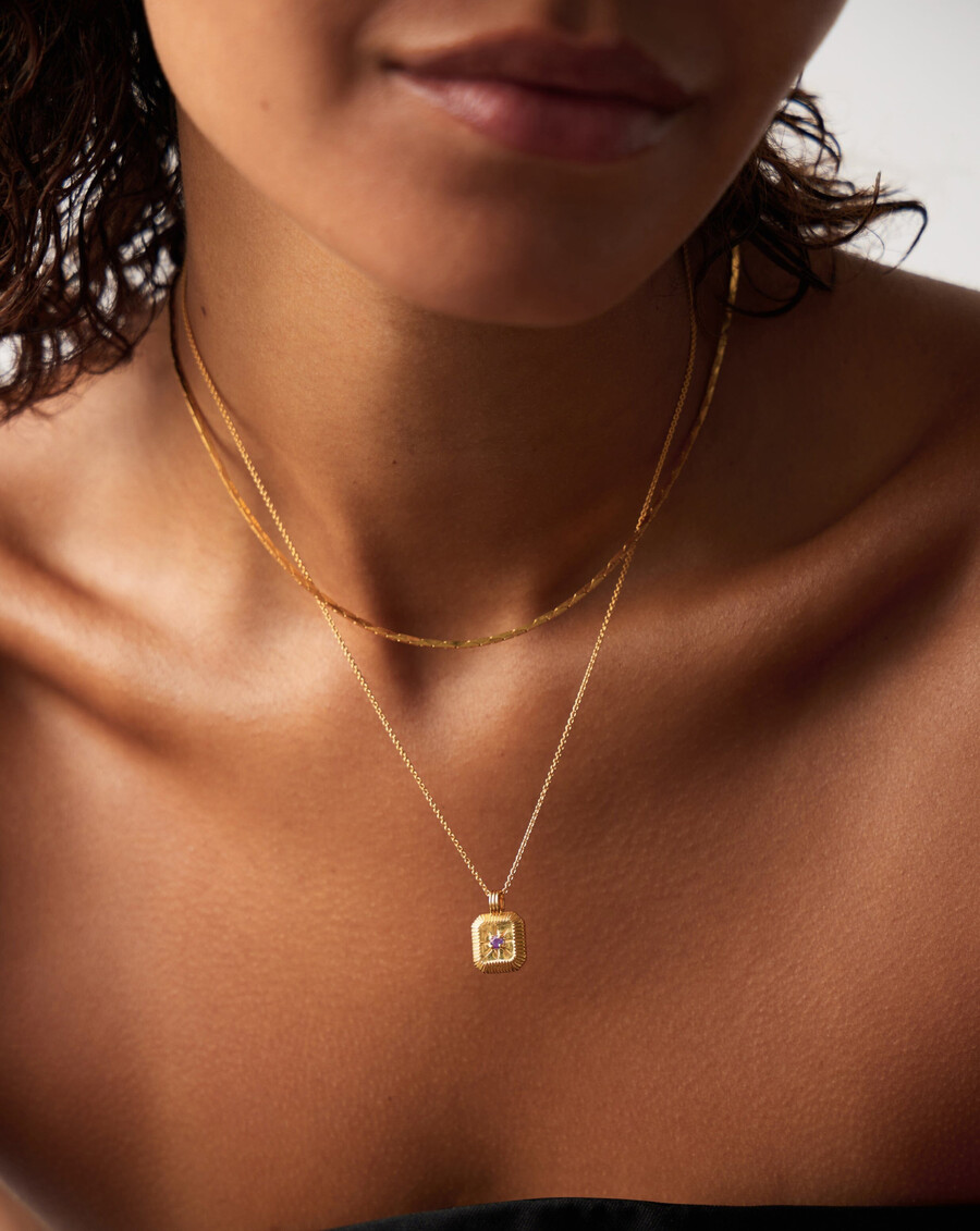 ensemble collier et boucles doreilles à breloques avec pierre de naissance de février - or