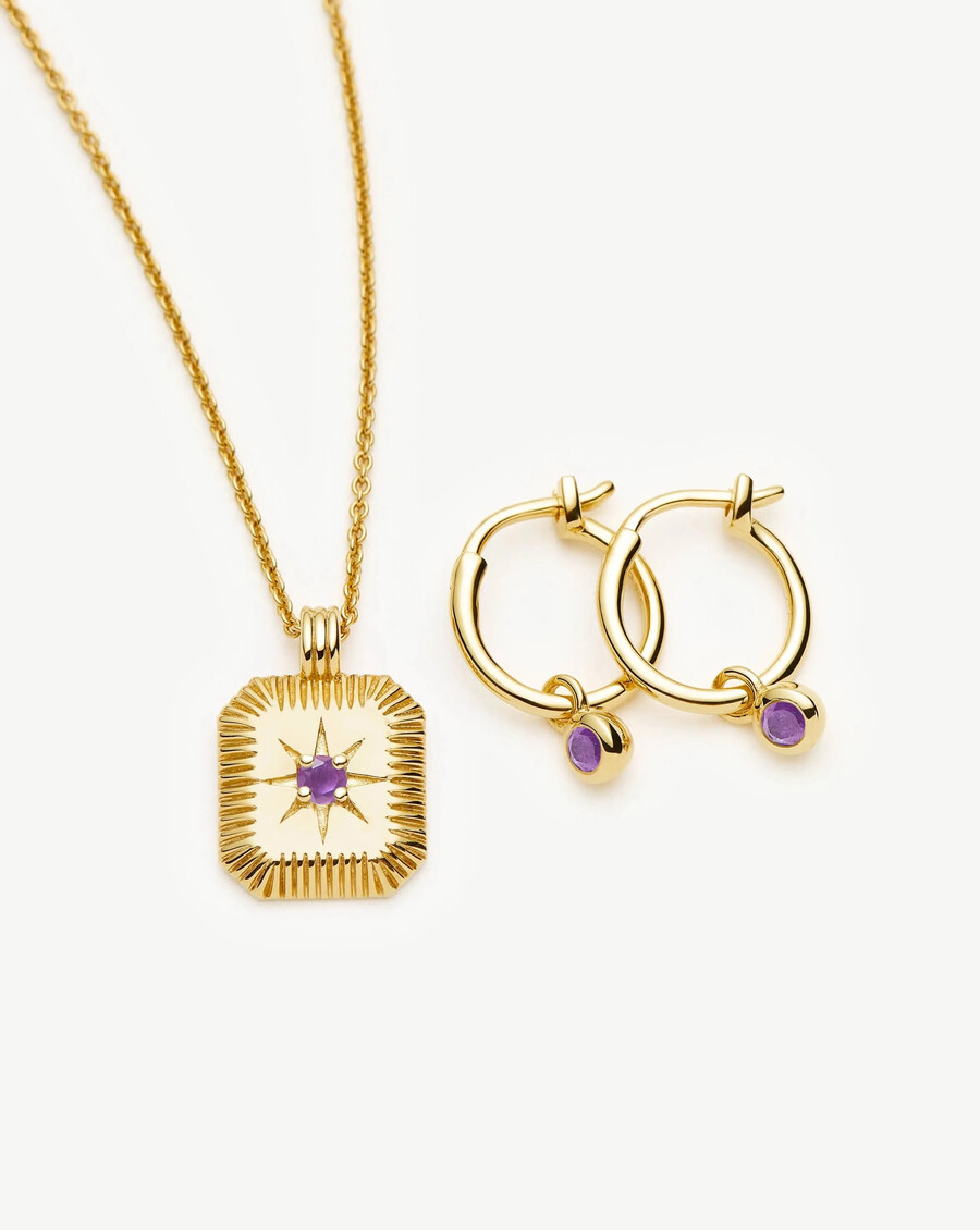 ensemble collier et boucles doreilles à breloques avec pierre de naissance de février - or