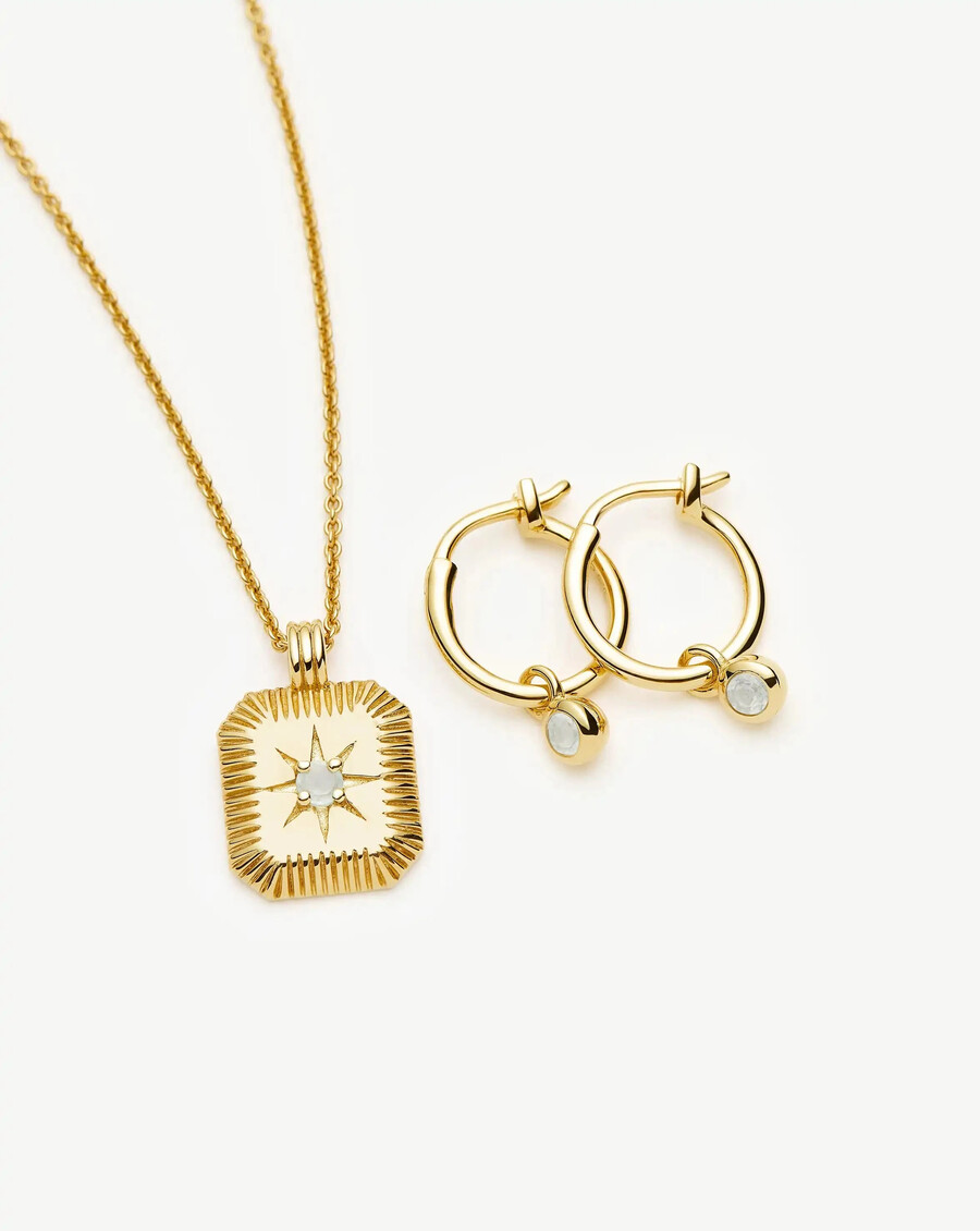 ensemble collier et boucles doreilles à breloques avec pierre de naissance de mars - or