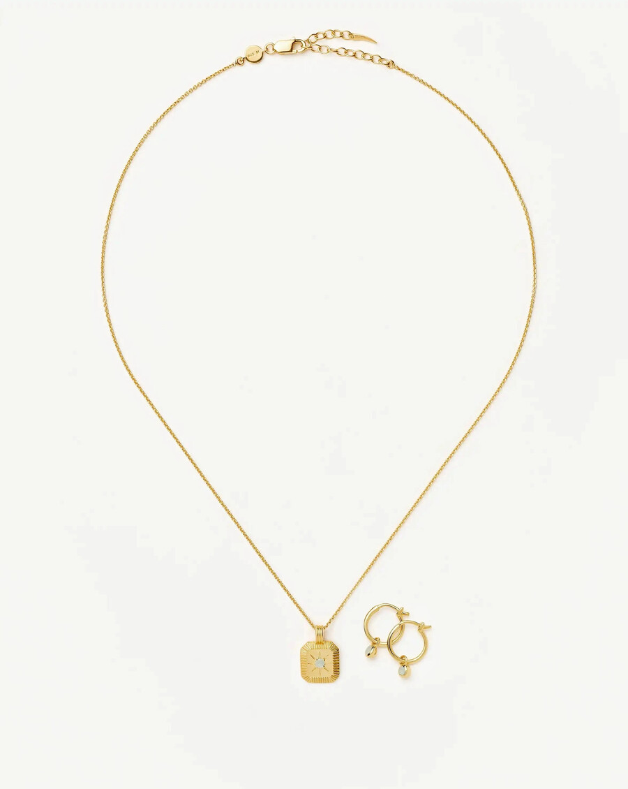 ensemble collier et boucles doreilles à breloques avec pierre de naissance de mars - or