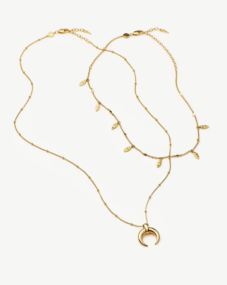 ensemble collier lucy williams corne et ras-de-cou avec pendentif feuille