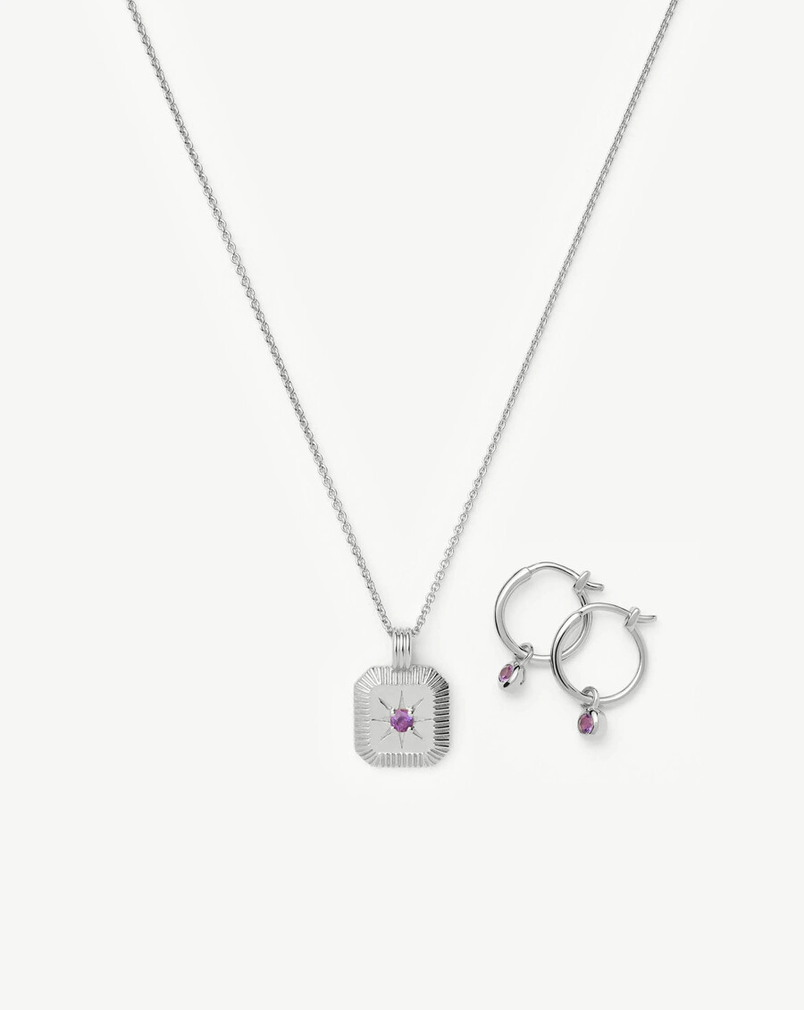 ensemble collier et boucles doreilles à breloques avec pierre de naissance de février - argent