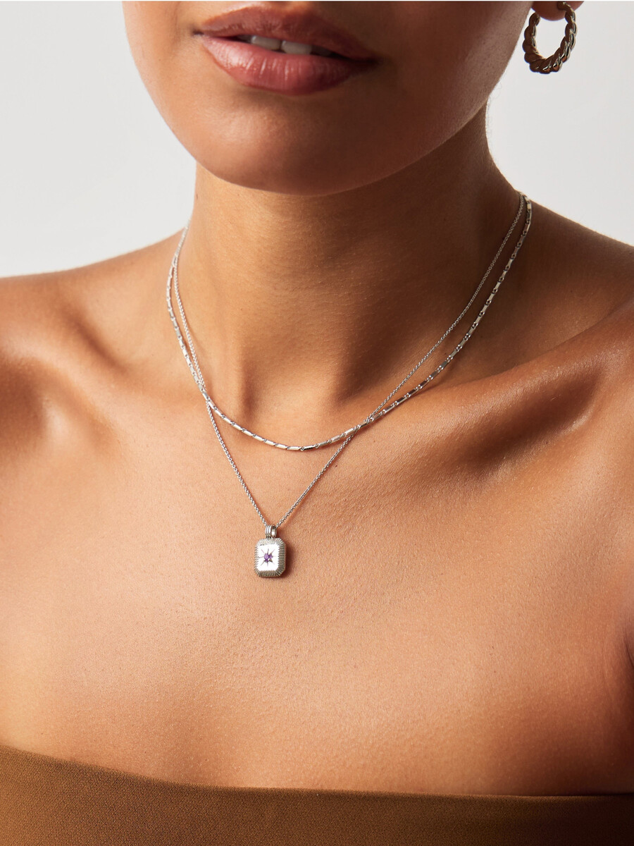 ensemble collier et boucles doreilles à breloques avec pierre de naissance de février - argent
