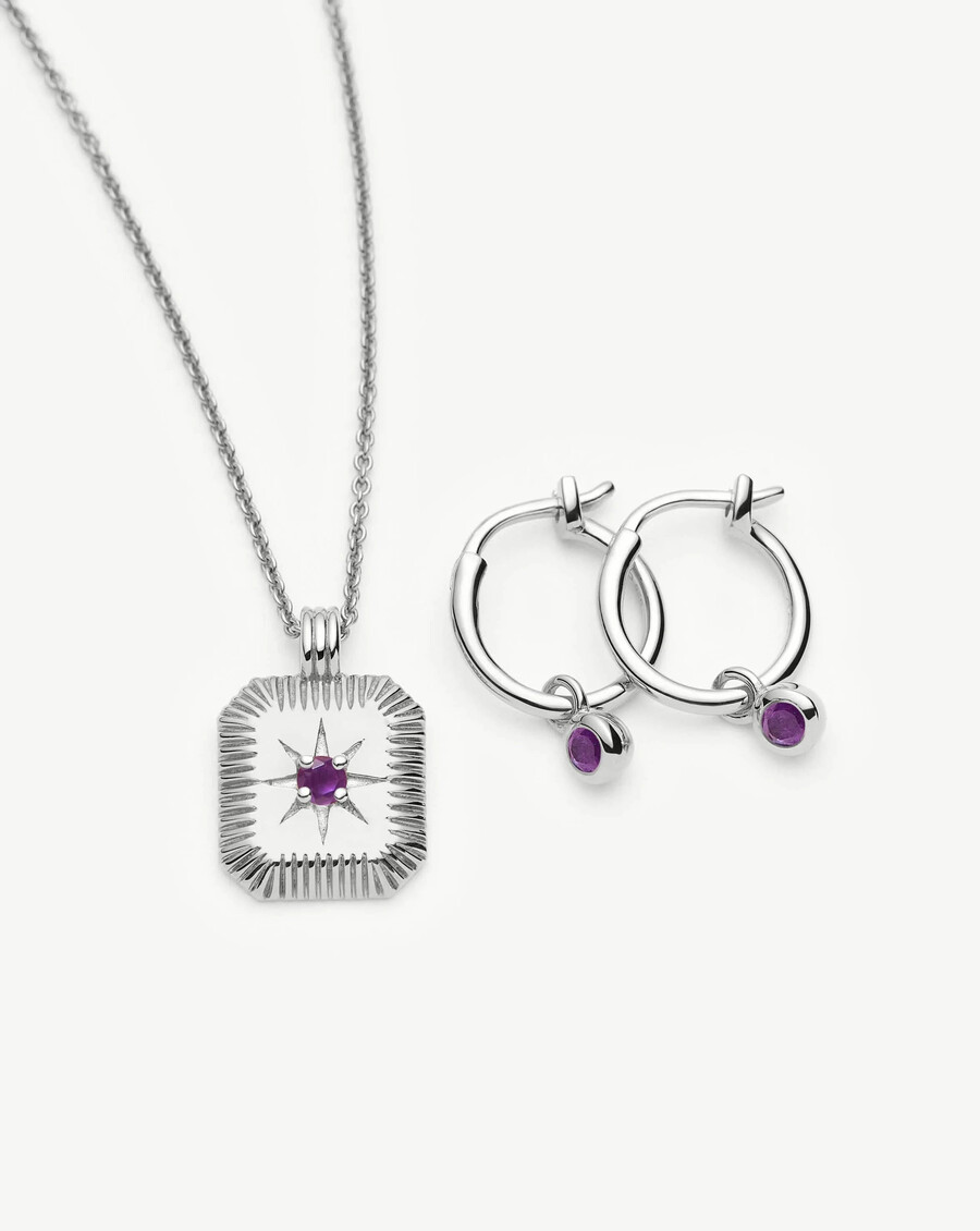 ensemble collier et boucles doreilles à breloques avec pierre de naissance de février - argent