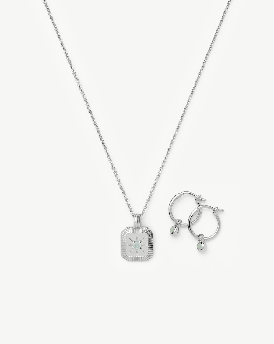 ensemble collier et boucles doreilles à breloques avec pierre de naissance de mars - argent