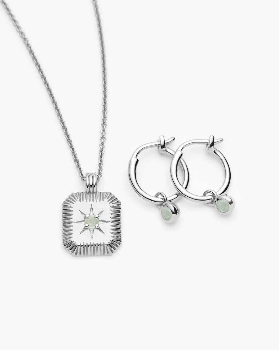 ensemble collier et boucles doreilles à breloques avec pierre de naissance de mars - argent