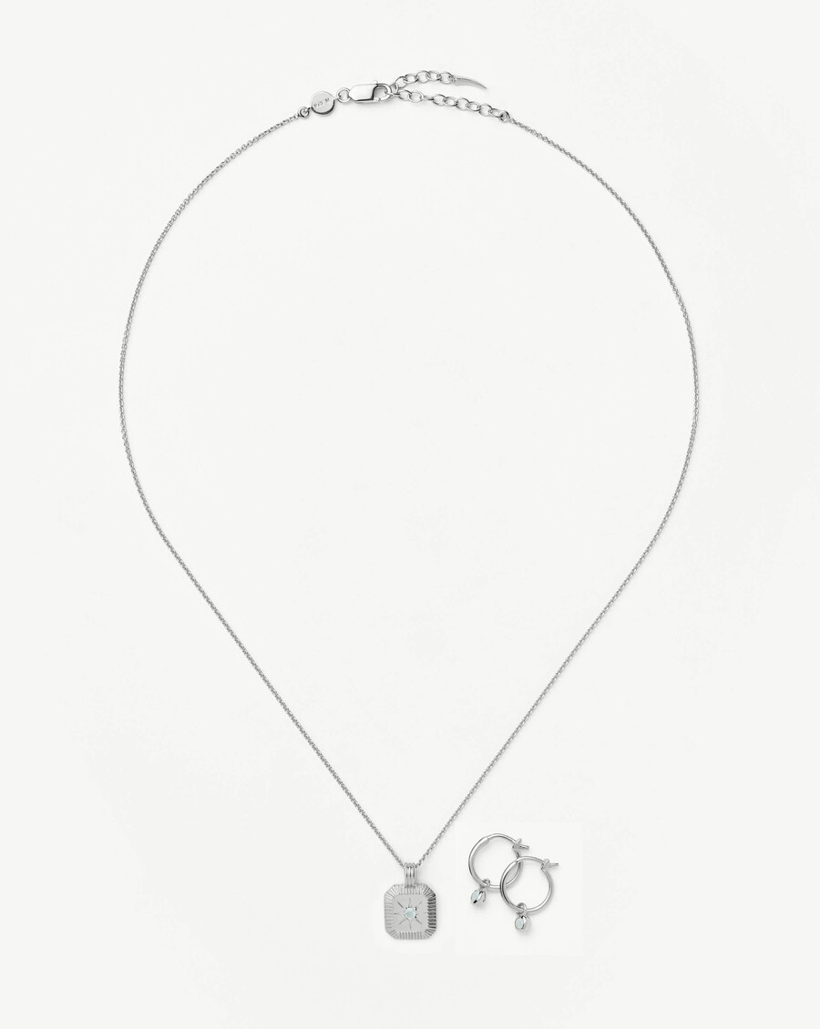 ensemble collier et boucles doreilles à breloques avec pierre de naissance de mars - argent